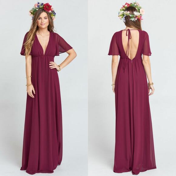 Show Me Your Mumu Faye Flutter Maxi Dress in Merlot Women's Size M - Picture 2 of 12
